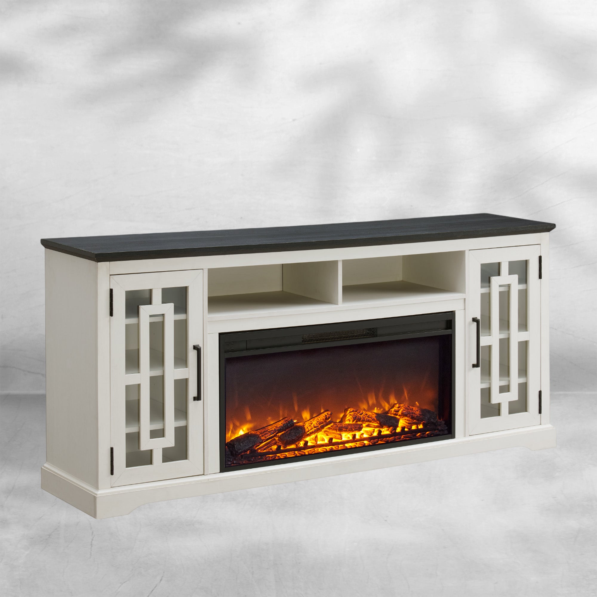Farmhouse Fireplace TV Stand for 70 Inch TV with Shelves