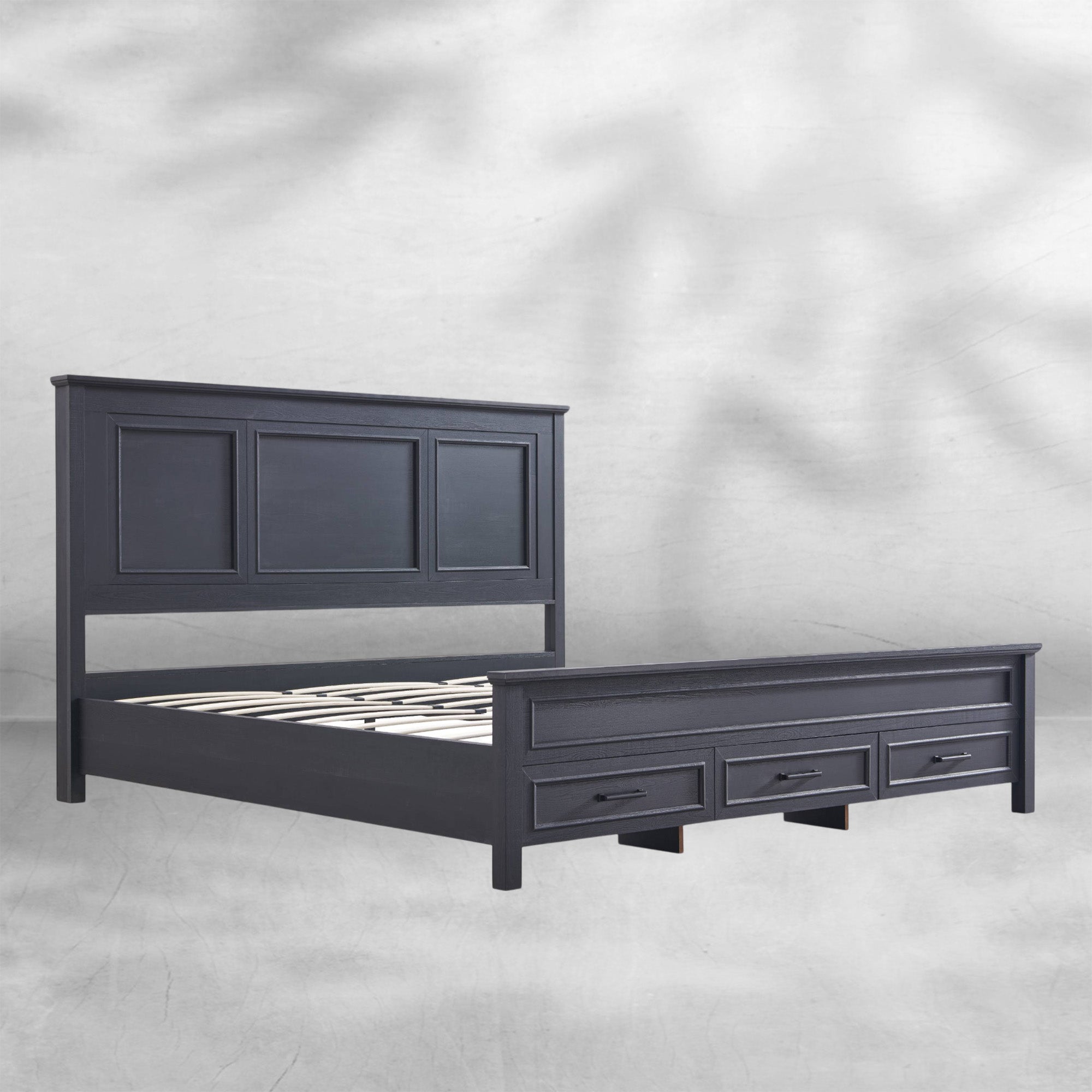 King Size Farmhouse Wood Platform Bed Frame with Storage Drawers