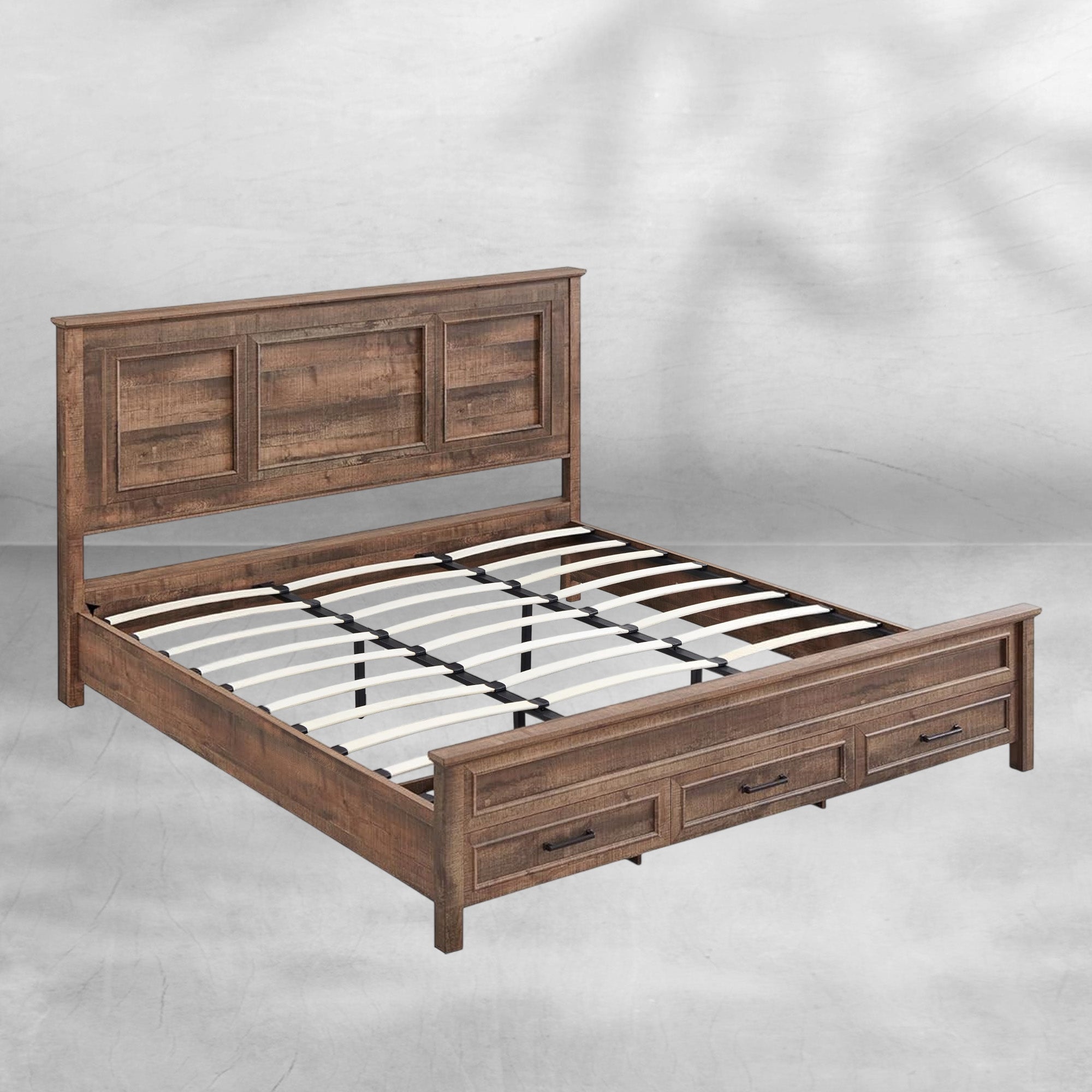 King Size Farmhouse Wood Platform Bed Frame with Storage Drawers