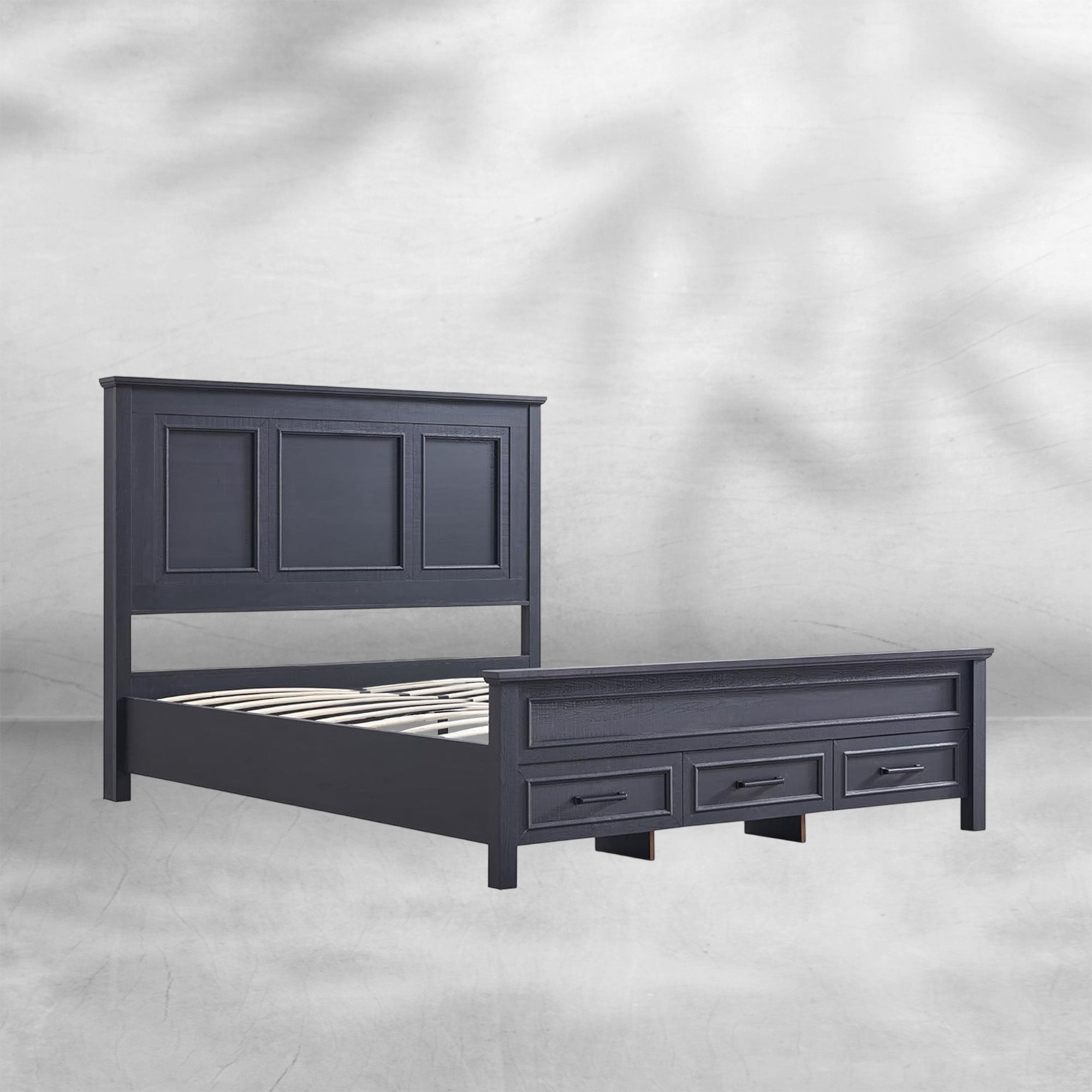 Farmhouse Queen Wooden Bed Frame with Storage, 52" Headboard