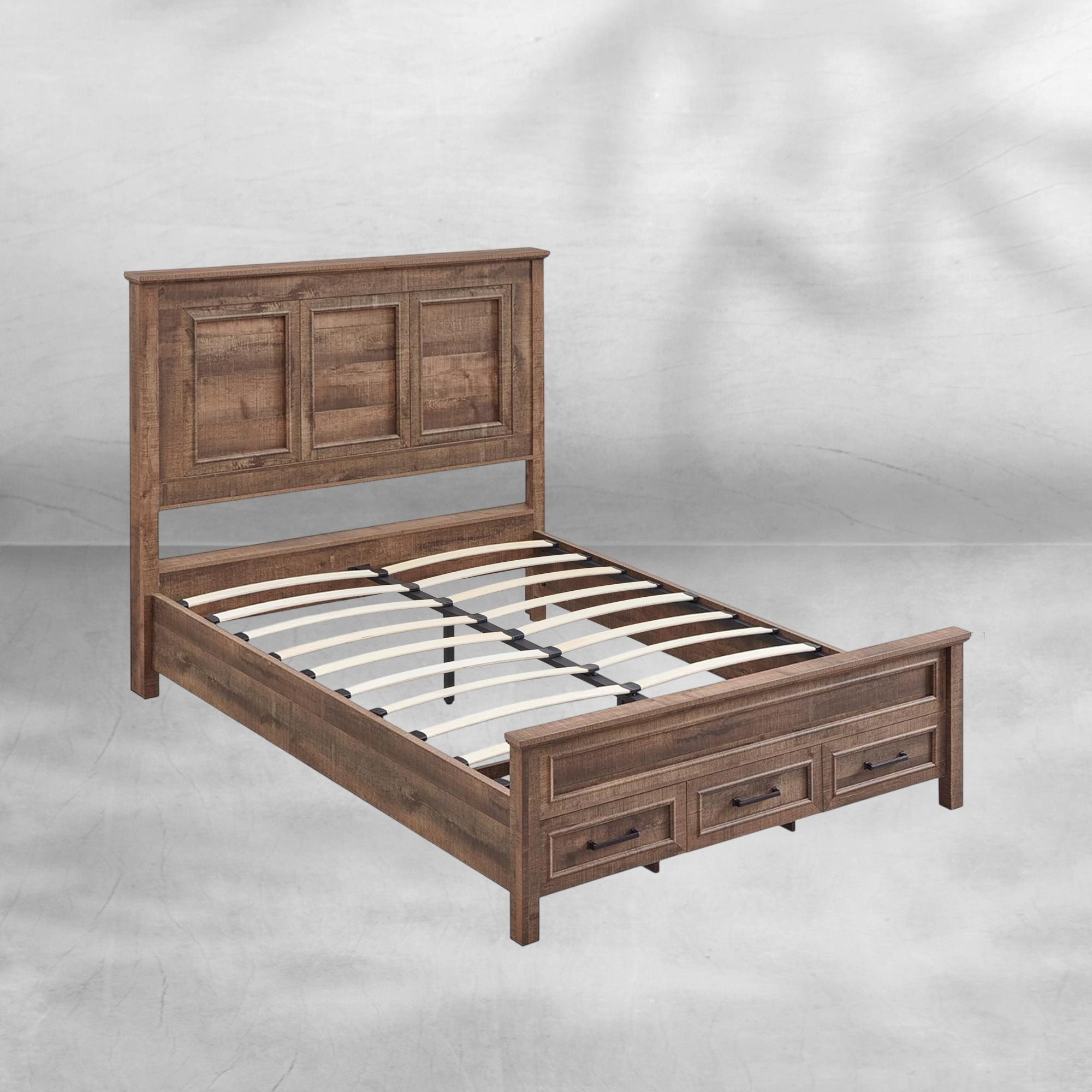 Farmhouse Queen Wooden Bed Frame with Storage, 52" Headboard