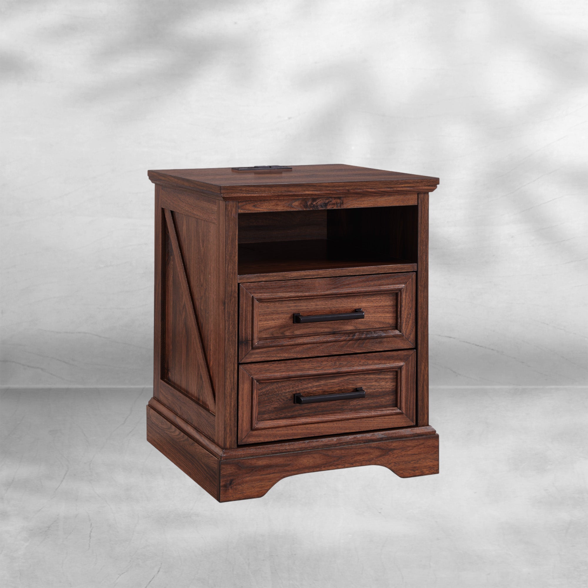Farmhouse Nightstand with Charging Station - End Table with Drawers 18‘’