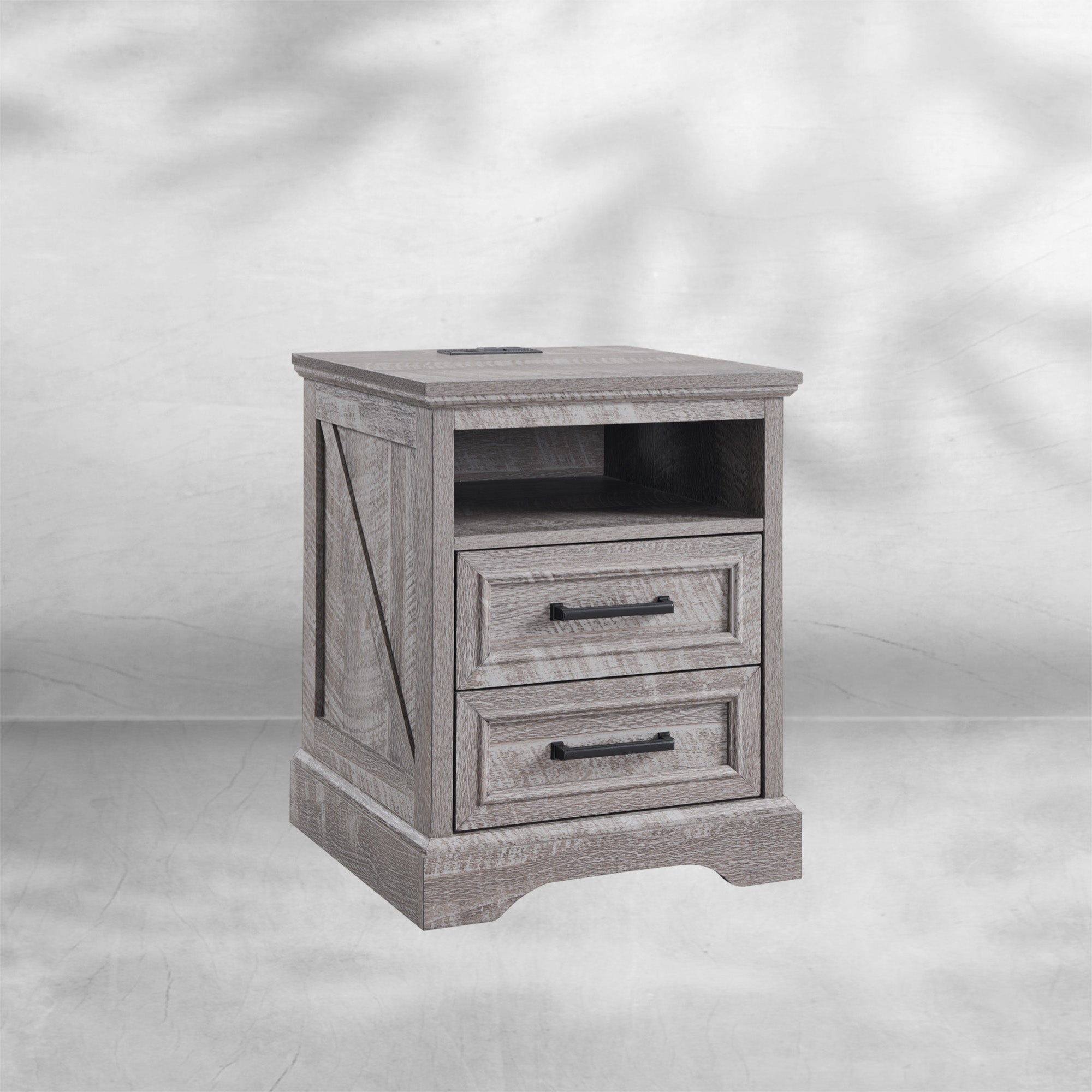 Farmhouse Nightstand with Charging Station - End Table with Drawers 18‘’