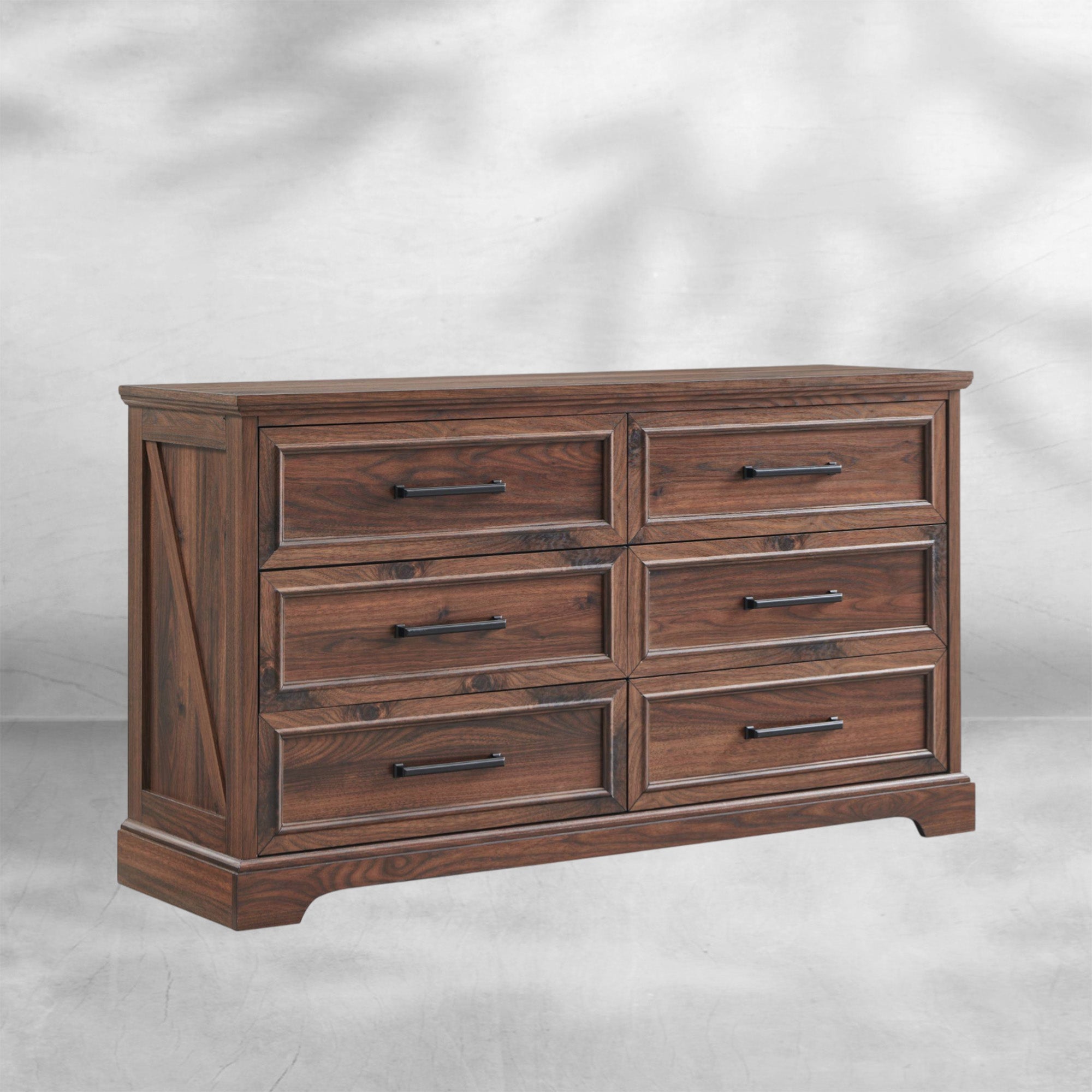 Rustic Farmhouse 6 Drawer Dresser | Wide Chest TV Stand, Black 52''