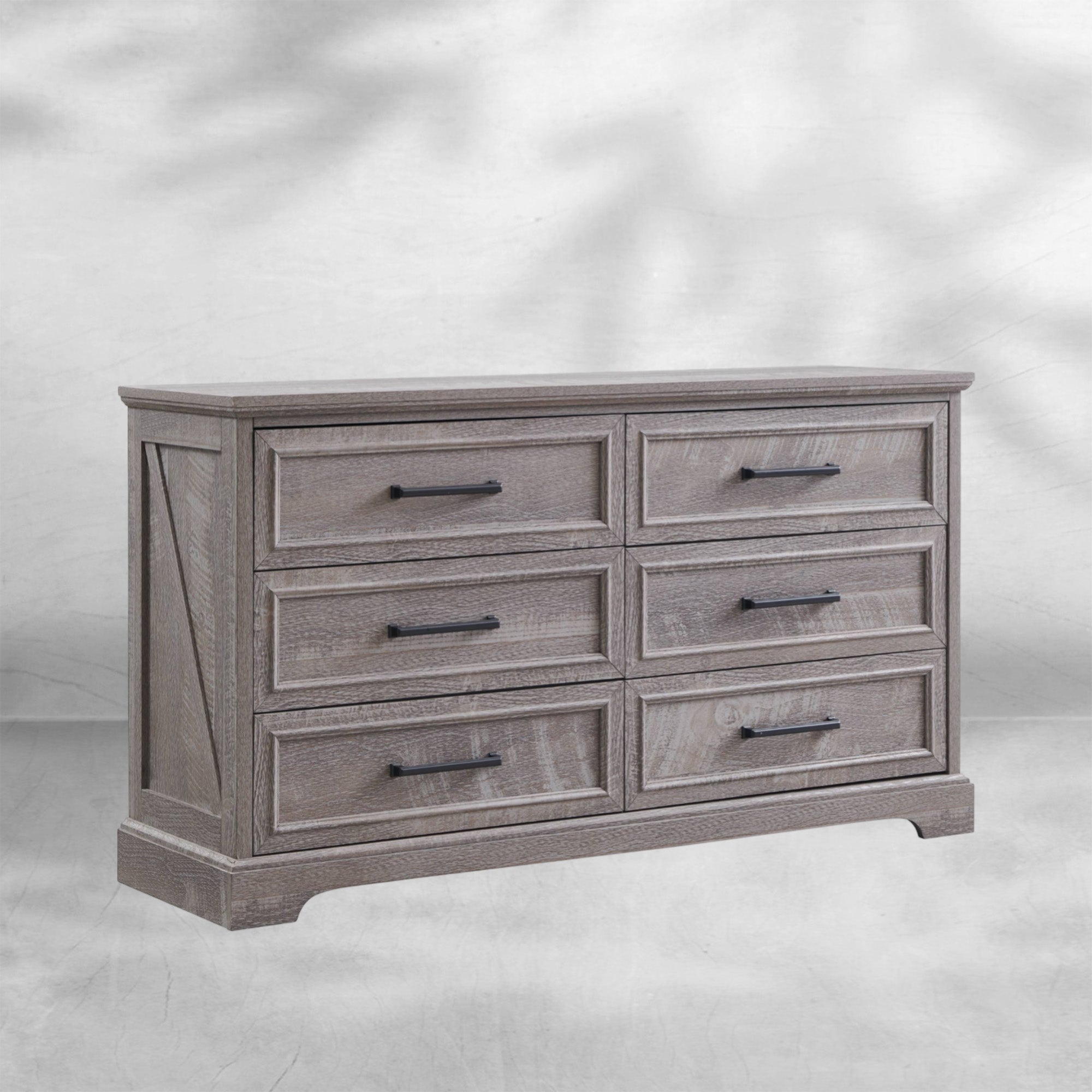 Rustic Farmhouse 6 Drawer Dresser | Wide Chest TV Stand, Black 52''