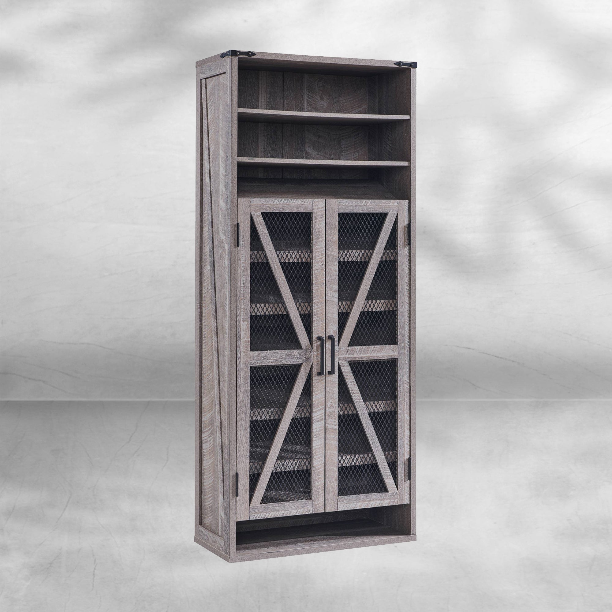 72" Tall Farmhouse Shoe Cabinet – Mesh Door, Adjustable Shelves
