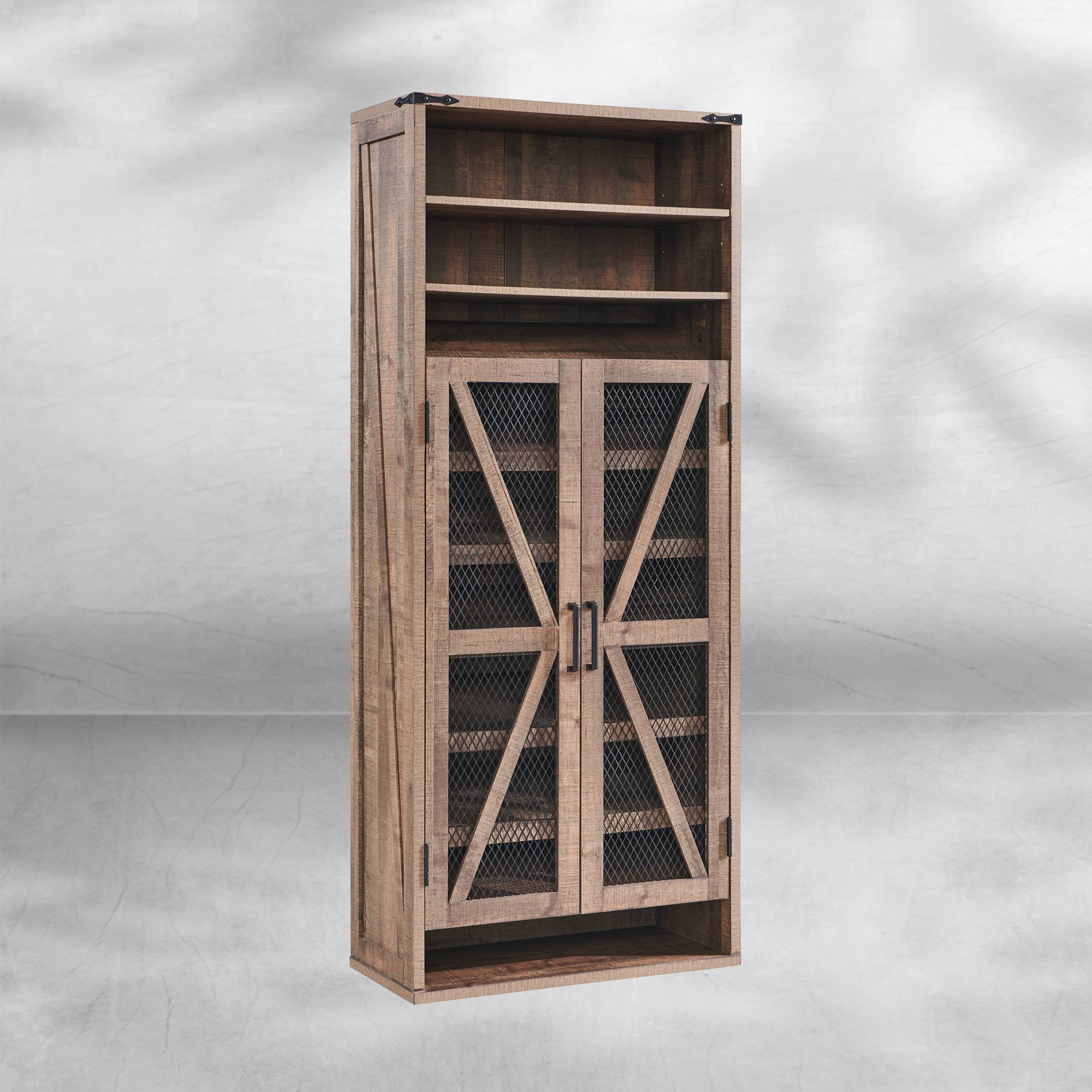 72" Tall Farmhouse Shoe Cabinet – Mesh Door, Adjustable Shelves