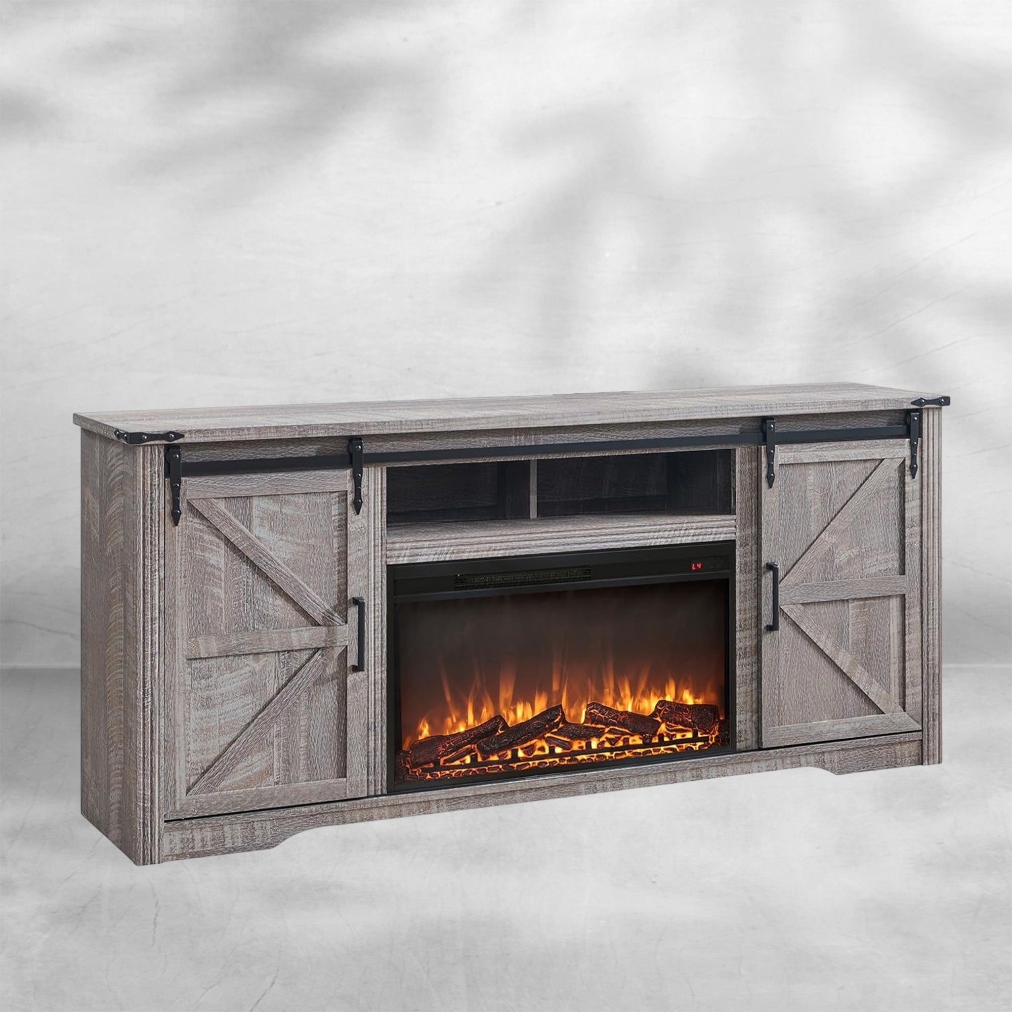 Farmhouse Fireplace TV Stand for 80 Inch TV Entertainment Center