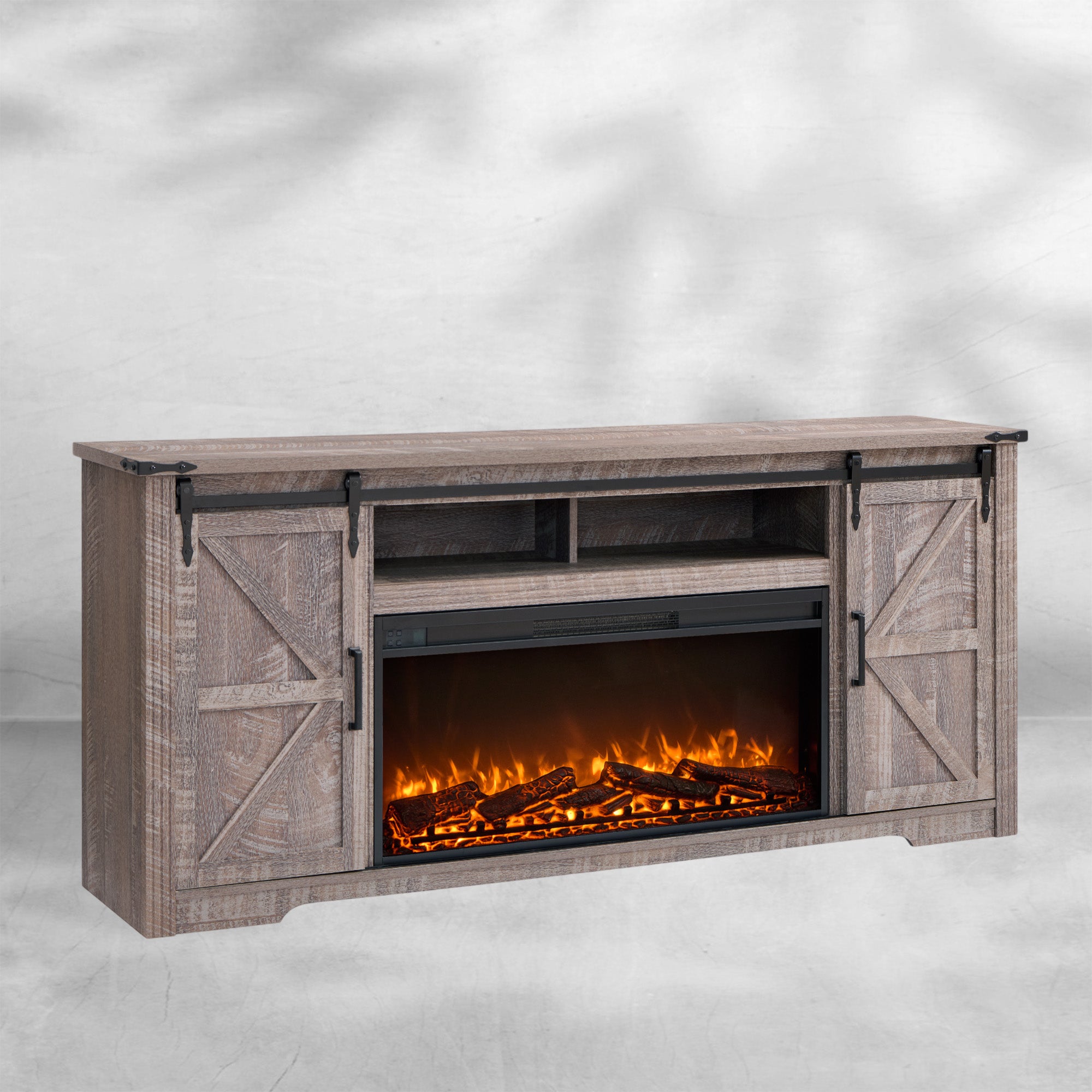 Farmhouse Fireplace TV Stand for 80 Inch TV with Storage