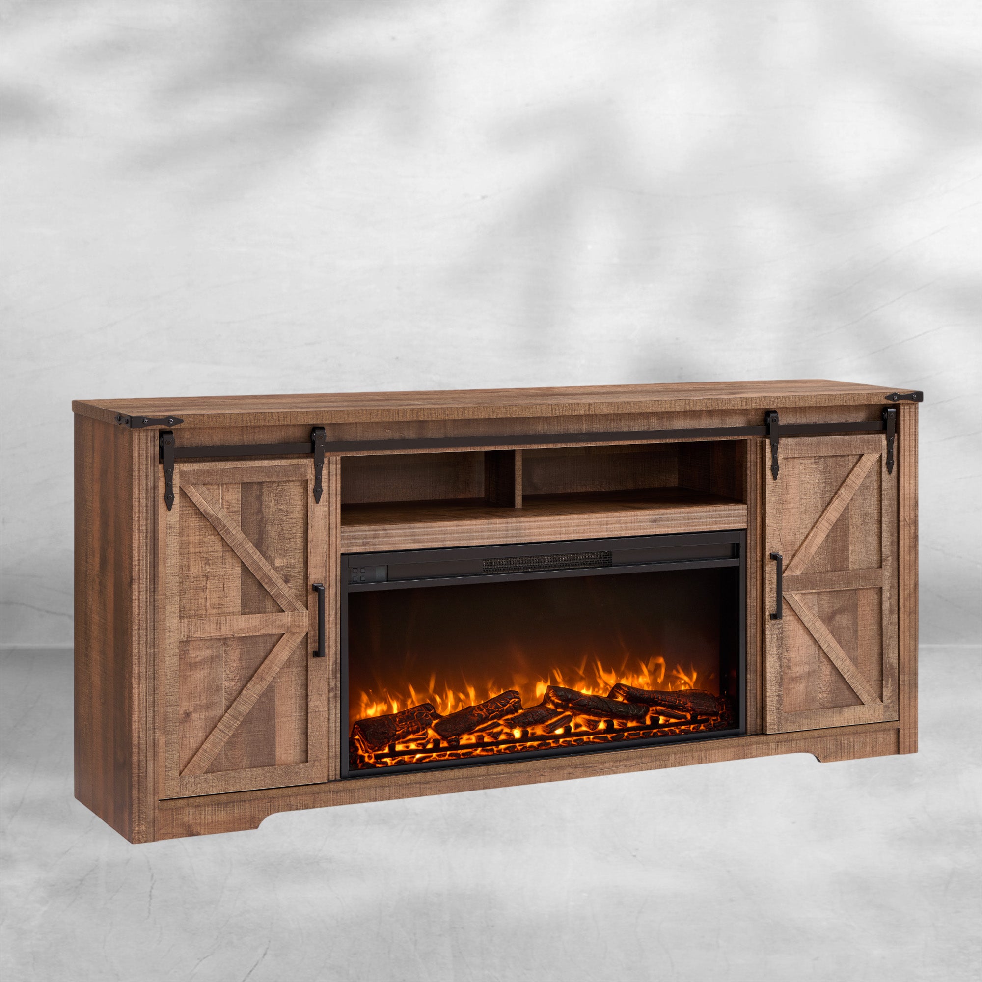 Farmhouse Fireplace TV Stand for 80 Inch TV with Storage