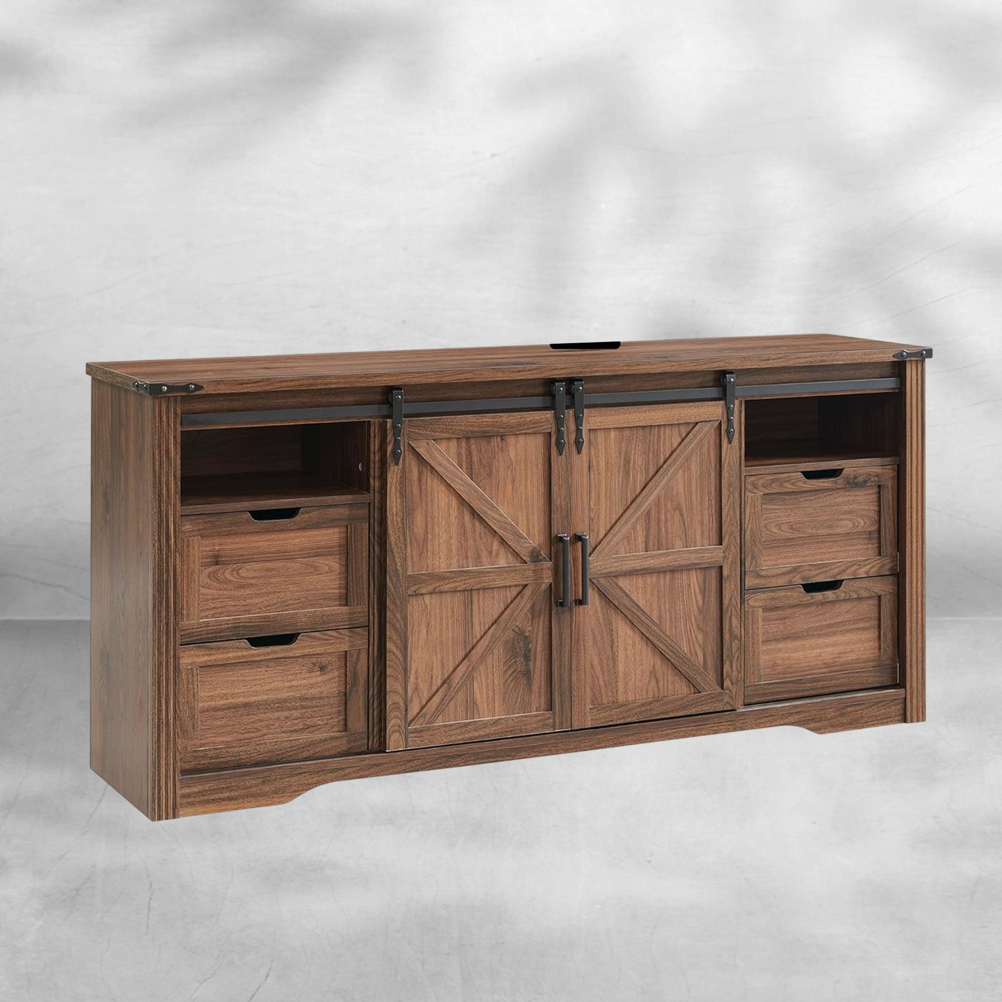 Farmhouse TV Stand with Sliding Barn Door, Rustic Media Console