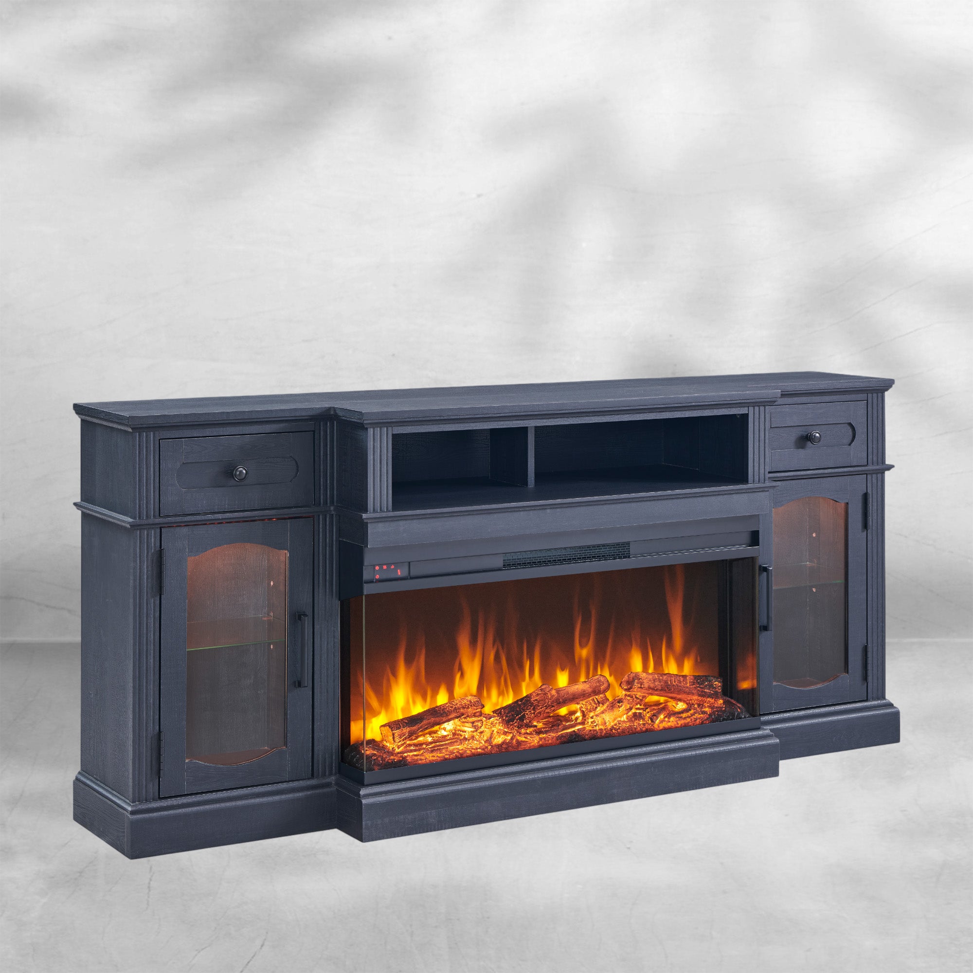 Farmhouse TV Stand with 36" Fireplace & LED - Antique White