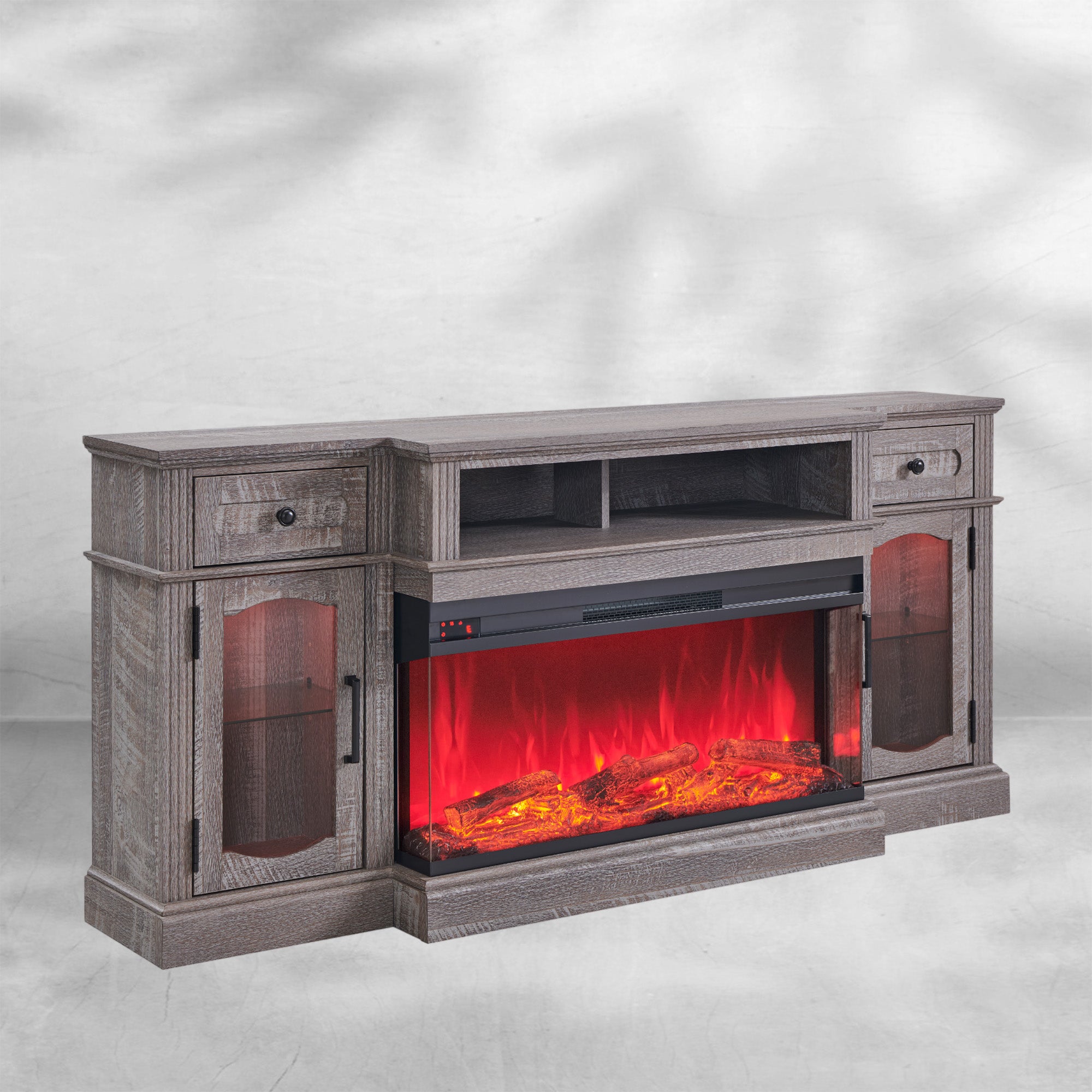 Farmhouse TV Stand with 36" Fireplace & LED - Antique White