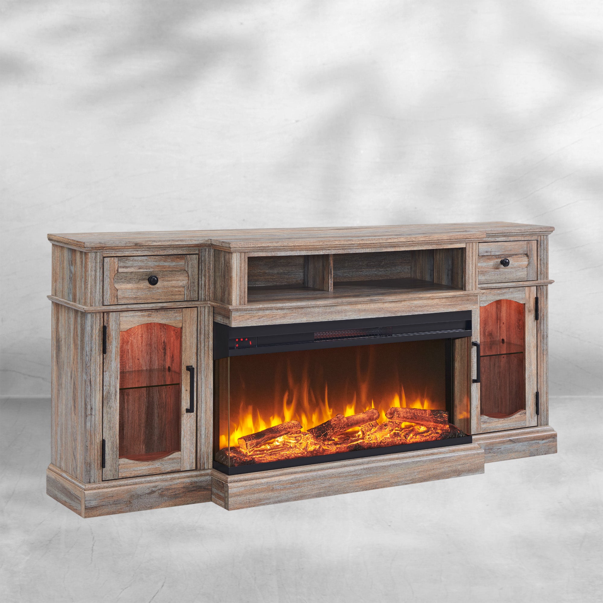 Farmhouse TV Stand with 36" Fireplace & LED - Antique White