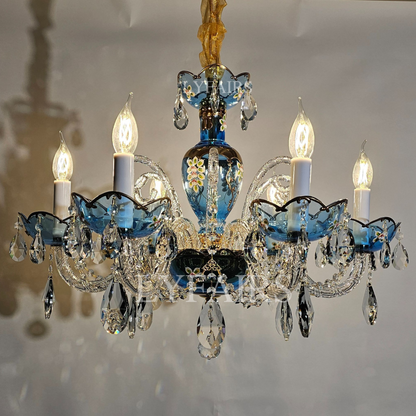 French Romantic Blue Crystal Designer Chandelier for Bedroom/Living Room/Dining Room