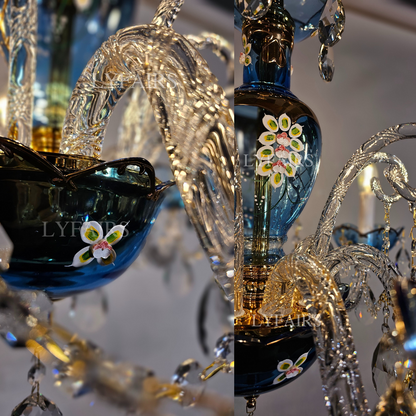 French Romantic Blue Crystal Designer Chandelier for Bedroom/Living Room/Dining Room