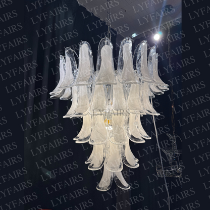 Modern Art 5/6-Tier Traditional Italian Mid-Century Petal Glass Chandelier
