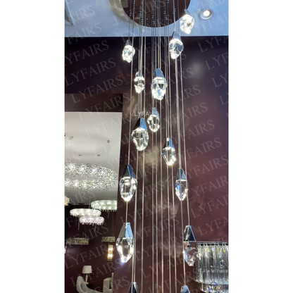 Modern Floating Diamond Crystal Chandelier for High-ceiling