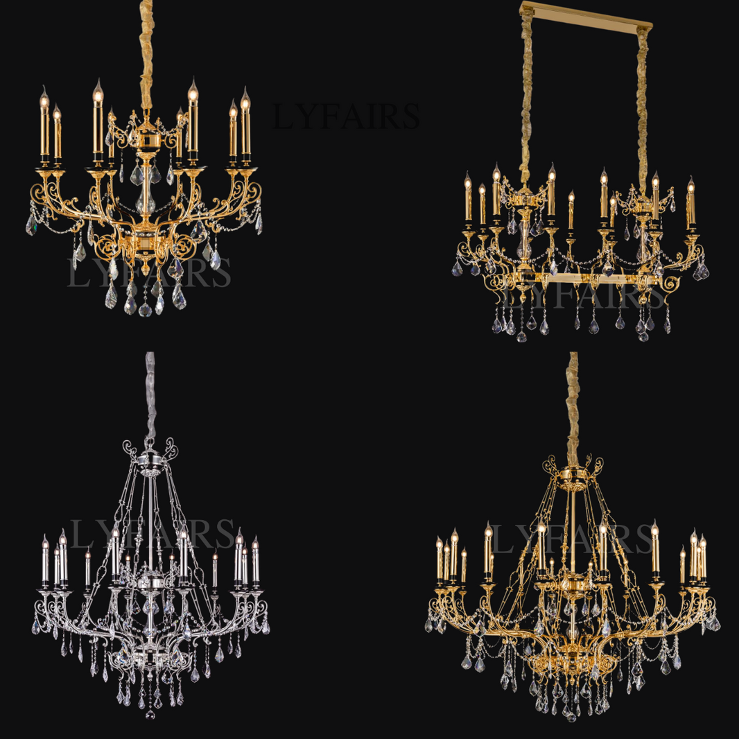 Baroque Silver/24K Gold Color Candle Light Crystal Chandelier