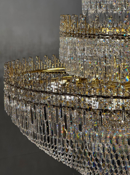 Luxury Oversized Gold European Pagoda-inspired Crystal Chandelier for Foyer/Staircase/Hallway/Entryway