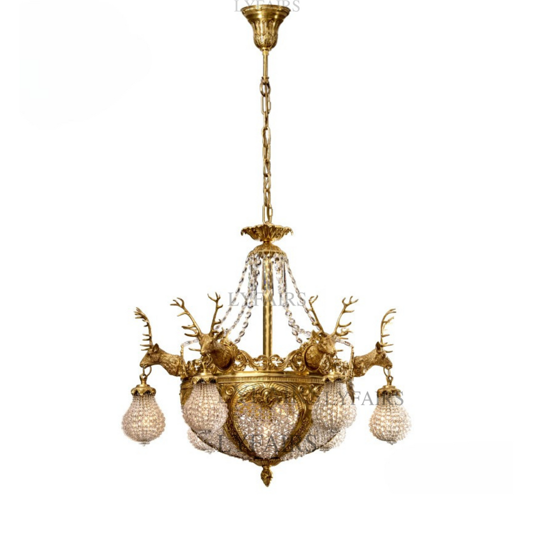 Baroque Brass Deer Crystal Chandelier for Palace/Hotel