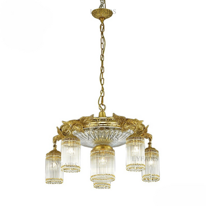 Baroque Brass Birds Handcrafted Glass Rods Chandelier