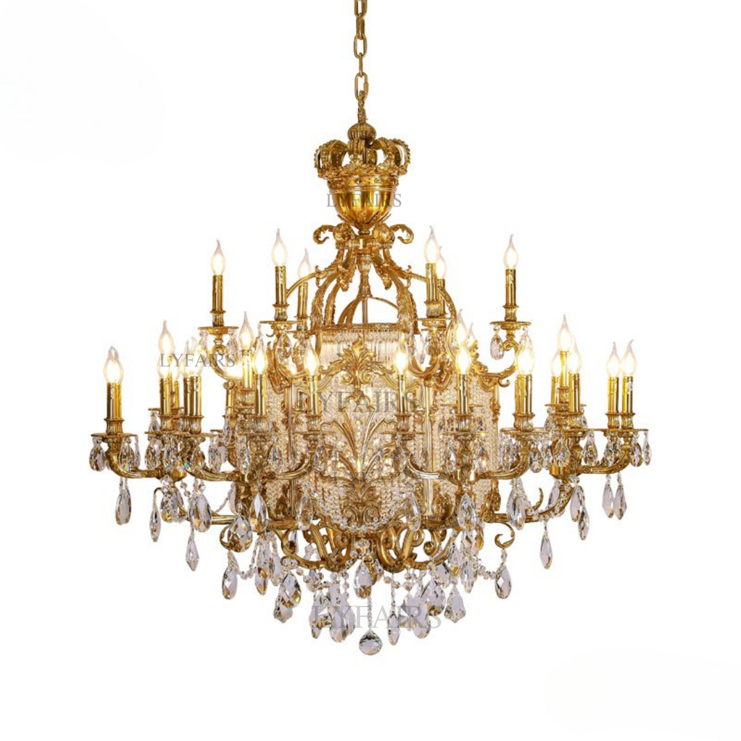 Baroque Brass Crown Crystal Tassel Chandelier