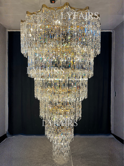 Oversized European Multi-layers Golden Luxury Crystal Chandelier Villa/High-ceiling/Foyer
