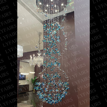 Modern Floating Blue Butterfly Crystal Chandelier for Living Room/Staircase/Foyer