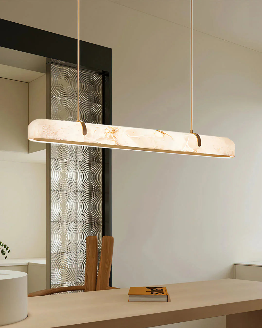 Linear Alabaster Chandelier, Kitchen Island Pendant Light