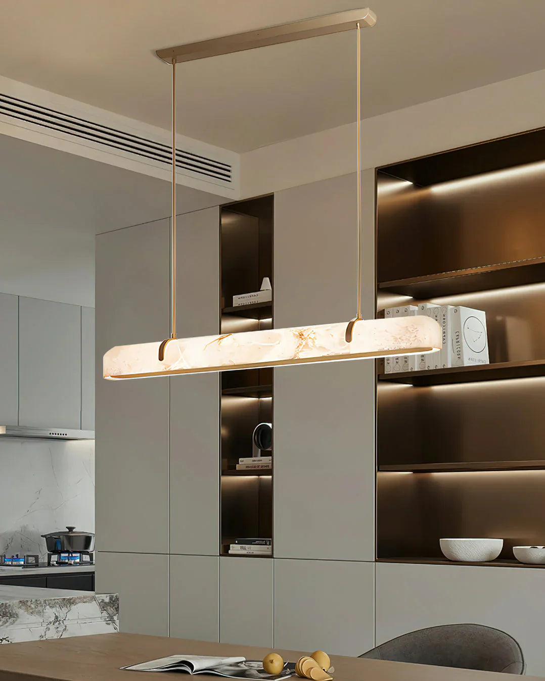 Linear Alabaster Chandelier, Kitchen Island Pendant Light