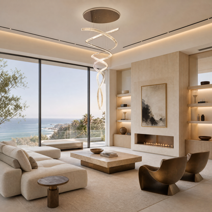Long Spiral Crystal Chandelier with Stainless Steel Frame