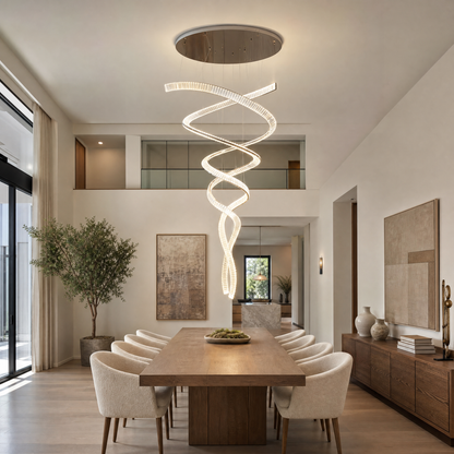 Long Spiral Crystal Chandelier with Stainless Steel Frame