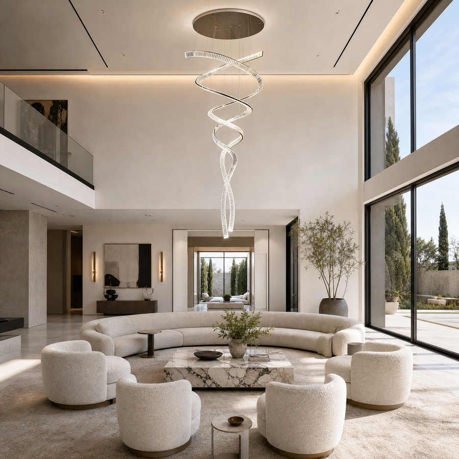 Long Spiral Crystal Chandelier with Stainless Steel Frame