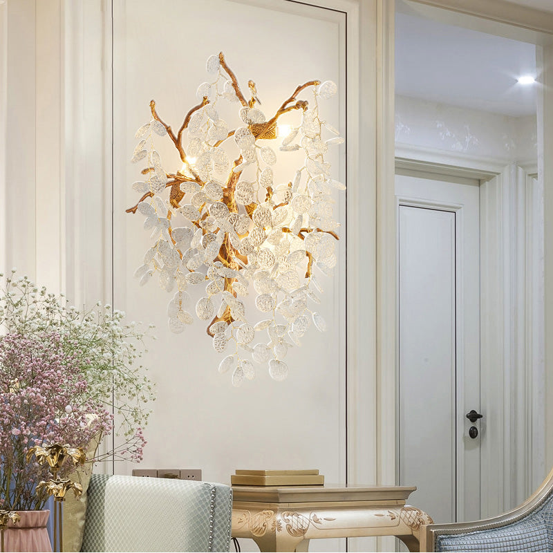 Lorna Branch Brass Glass Wall Sconce – Elegant Blossom Design