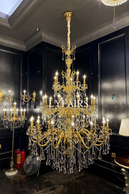 Baroque Revival Unique Patterned Antique Brass Chandelier Set