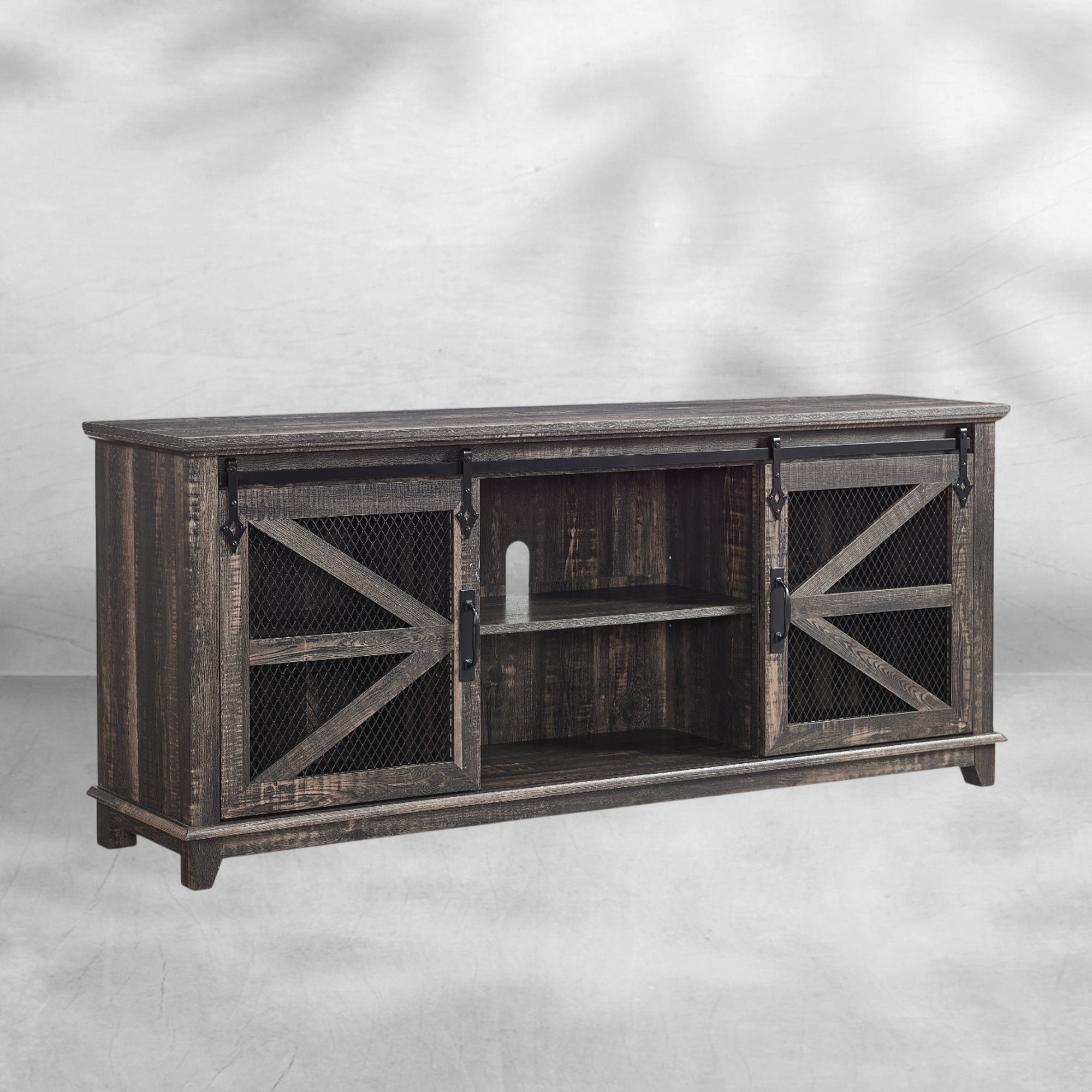 Farmhouse TV Stand for 75 Inch TV, Rustic Oak