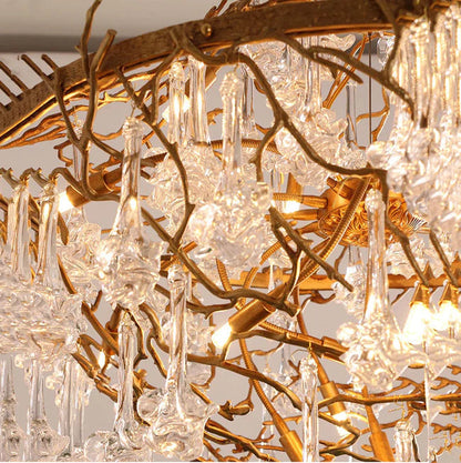 Modern Crystal Drop Brass Branch Chandelier