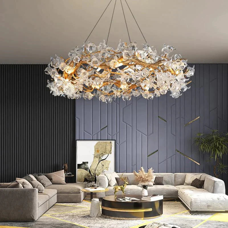 Petal Crystal Round Brass Branch Chandelier 24"-59"