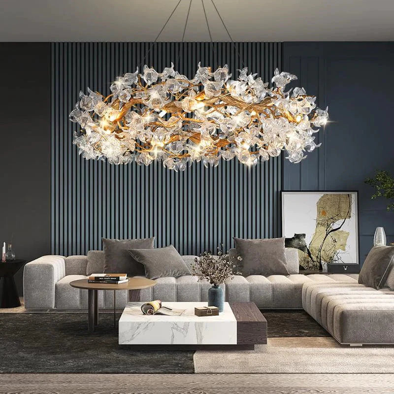 Petal Crystal Round Brass Branch Chandelier 24"-59"