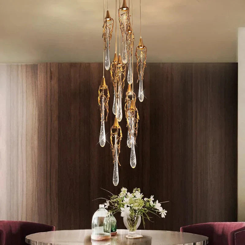Stairwell Branch Strata Crystal Spiral Chandelier