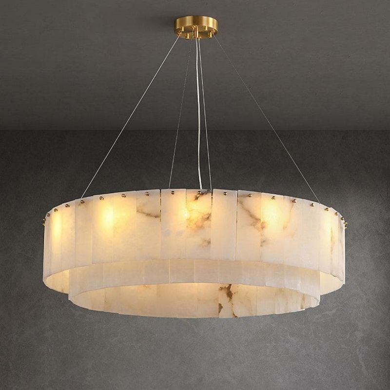 Lincoln Modern Alabaster Two Tier Round Art Chandelier