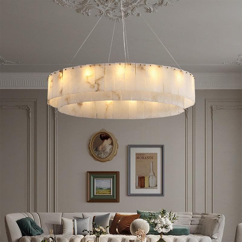 Lincoln Modern Alabaster Two Tier Round Art Chandelier