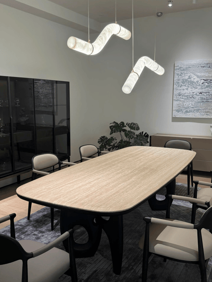 Modern Alabaster Curved Chandelier for Living/Dining Room
