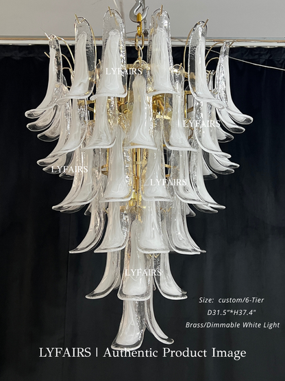 Modern Art 5/6-Tier Traditional Italian Mid-Century Petal Glass Chandelier