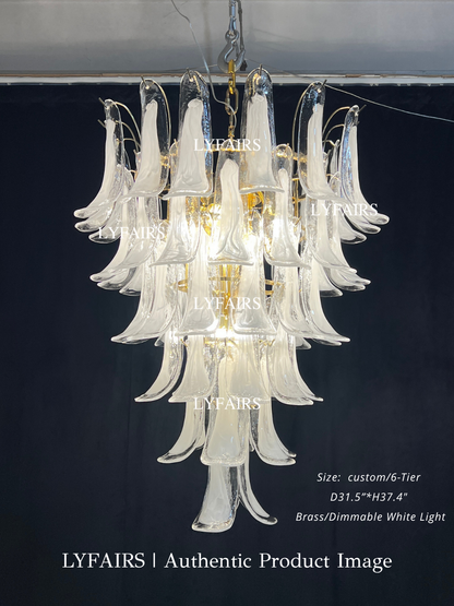 Modern Art 5/6-Tier Traditional Italian Mid-Century Petal Glass Chandelier