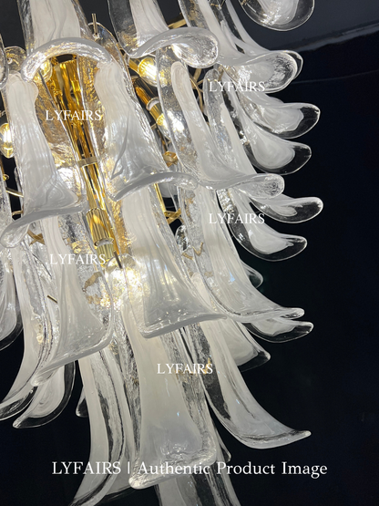 Modern Art 5/6-Tier Traditional Italian Mid-Century Petal Glass Chandelier