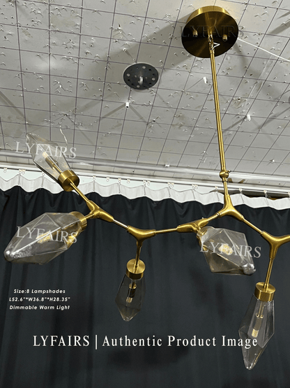 Modern Linear Branches Rock Glass Chandelier