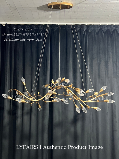Modern Linear/Round Floral Branches Crystal Chandelier