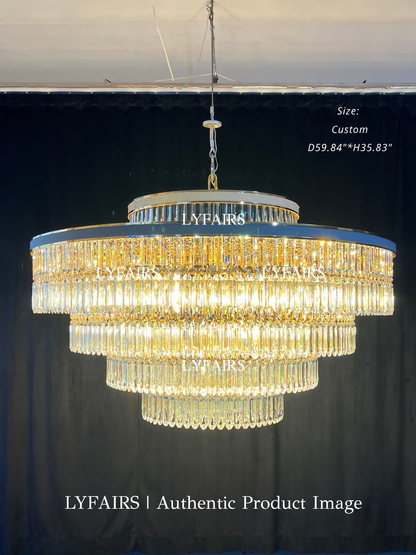 Modern Multi-tier Round Crystal Chandelier with White Leather for Foyer/Living Room/Staircase